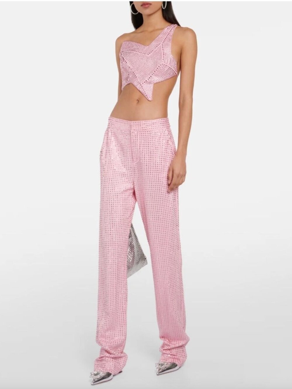 NWT AREA Pink Crystal Embellished Tuxedo Pants